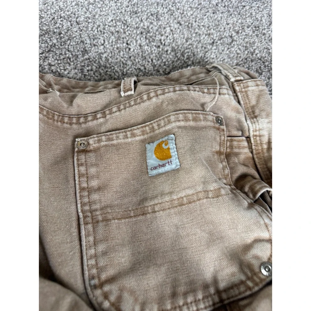 Carhartt Double Knee Work Pants Tan Canvas Distressed Mens 32x29 B01 BRN